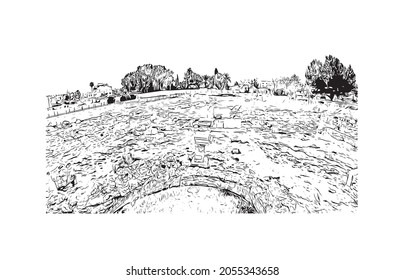 Building view with landmark of Larnaca is the 
city in Cyprus. Hand drawn sketch illustration in vector.
