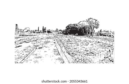 Building view with landmark of Larnaca is the 
city in Cyprus. Hand drawn sketch illustration in vector.