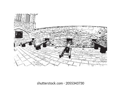 Building view with landmark of Larnaca is the 
city in Cyprus. Hand drawn sketch illustration in vector.