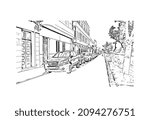 Building view with landmark of Las Palmas is the 
city in Spain. Hand drawn sketch illustration in vector.