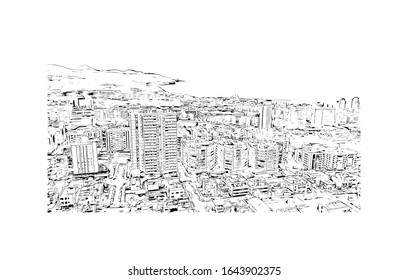 Building view with landmark of Las Palmas is a capital of Gran Canaria, one of Spain's Canary Islands off northwestern Africa. Hand drawn sketch illustration in vector.