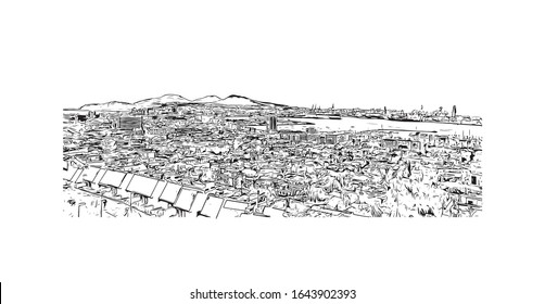 Building view with landmark of Las Palmas is a capital of Gran Canaria, one of Spain's Canary Islands off northwestern Africa. Hand drawn sketch illustration in vector.