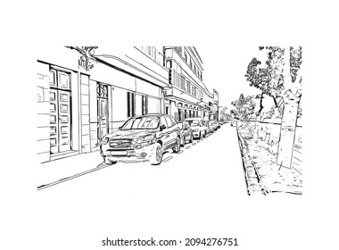 Building view with landmark of Las Palmas is the 
city in Spain. Hand drawn sketch illustration in vector.