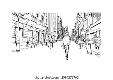 Building view with landmark of Las Palmas is the 
city in Spain. Hand drawn sketch illustration in vector.