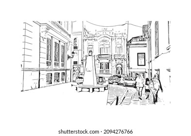 Building view with landmark of Las Palmas is the 
city in Spain. Hand drawn sketch illustration in vector.