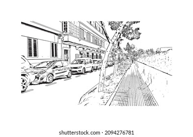 Building view with landmark of Las Palmas is the 
city in Spain. Hand drawn sketch illustration in vector.