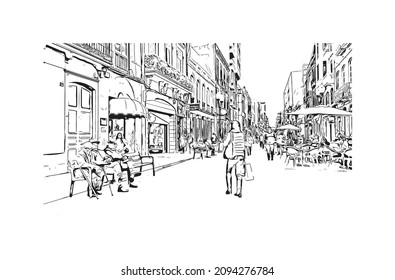 Building view with landmark of Las Palmas is the 
city in Spain. Hand drawn sketch illustration in vector.