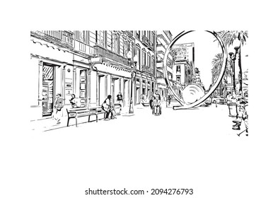 Building view with landmark of Las Palmas is the 
city in Spain. Hand drawn sketch illustration in vector.