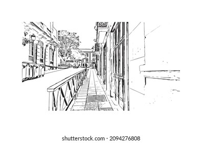 Building view with landmark of Las Palmas is the 
city in Spain. Hand drawn sketch illustration in vector.