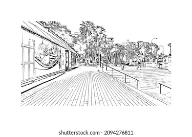 Building view with landmark of Las Palmas is the 
city in Spain. Hand drawn sketch illustration in vector.