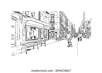 Building view with landmark of Las Palmas is the 
city in Spain. Hand drawn sketch illustration in vector.