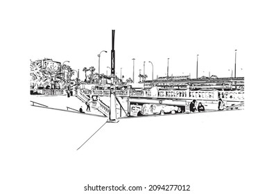Building view with landmark of Las Palmas is the 
city in Spain. Hand drawn sketch illustration in vector.