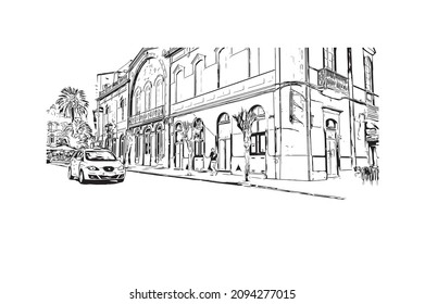 Building view with landmark of Las Palmas is the 
city in Spain. Hand drawn sketch illustration in vector.