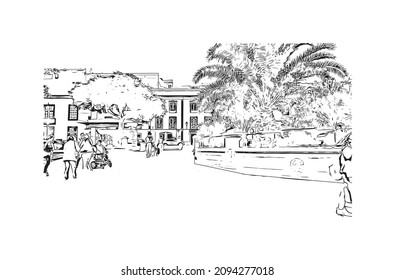 Building view with landmark of Las Palmas is the 
city in Spain. Hand drawn sketch illustration in vector.