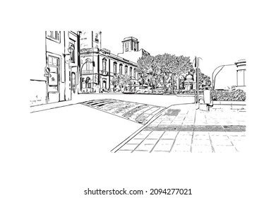 Building view with landmark of Las Palmas is the 
city in Spain. Hand drawn sketch illustration in vector.