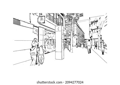 Building view with landmark of Las Palmas is the 
city in Spain. Hand drawn sketch illustration in vector.