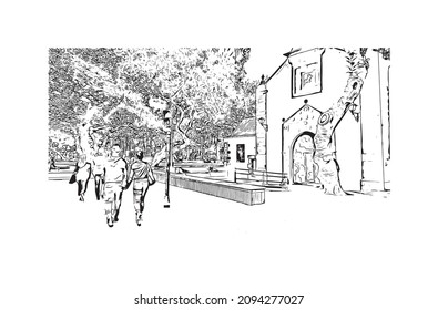Building view with landmark of Las Palmas is the 
city in Spain. Hand drawn sketch illustration in vector.