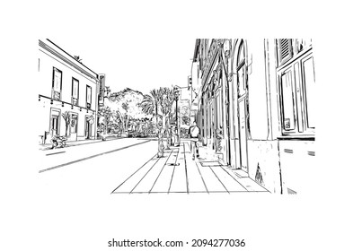 Building view with landmark of Las Palmas is the 
city in Spain. Hand drawn sketch illustration in vector.