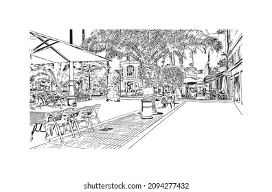 Building view with landmark of Las Palmas is the 
city in Spain. Hand drawn sketch illustration in vector.