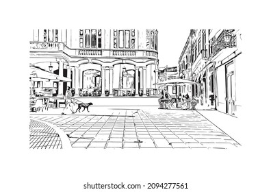 Building view with landmark of Las Palmas is the 
city in Spain. Hand drawn sketch illustration in vector.