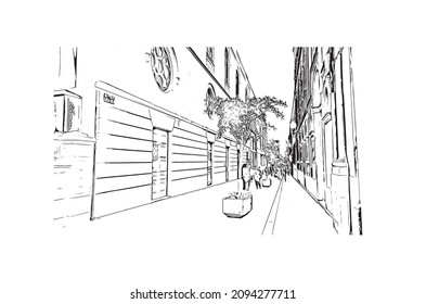 Building view with landmark of Las Palmas is the 
city in Spain. Hand drawn sketch illustration in vector.