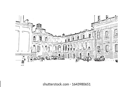 Building view with landmark of Lecce is a city in Italy’s southern Apulia region. It's known for its baroque buildings. Hand drawn sketch illustration in vector.