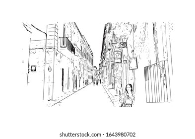 Building view with landmark of Lecce is a city in Italy’s southern Apulia region. It's known for its baroque buildings. Hand drawn sketch illustration in vector.