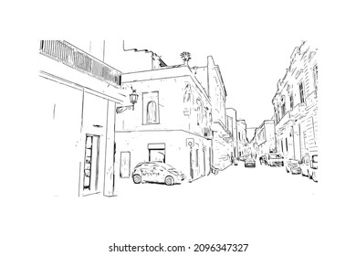 Building view with landmark of Lecce is a city in Italy. Hand drawn sketch illustration in vector.