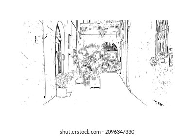 Building view with landmark of Lecce is a city in Italy. Hand drawn sketch illustration in vector.