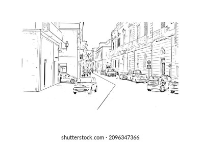 Building view with landmark of Lecce is a city in Italy. Hand drawn sketch illustration in vector.
