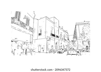 Construir vistas a Lecce es una ciudad de Italia. Dibujo a mano de ilustración de esbozo en vector.