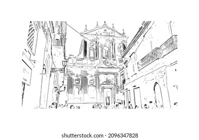 Bausicht mit Wahrzeichen von Lecce ist eine Stadt in Italien. Handgezeichnete Skizzengrafik in Vektorgrafik.
