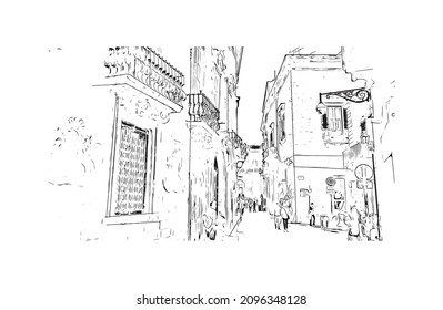 Building view with landmark of Lecce is a city in Italy. Hand drawn sketch illustration in vector.