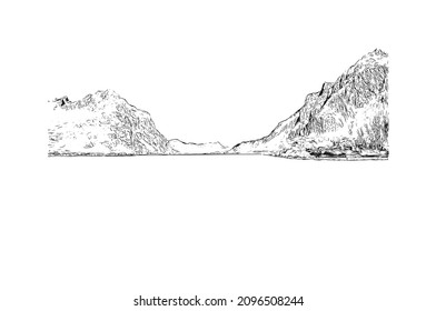 Building view with landmark of Lecco is the 
city in Italy. Hand drawn sketch illustration in vector.