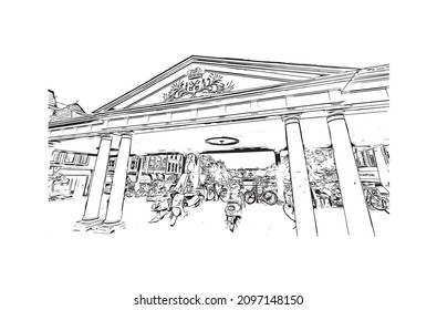 Building view with landmark of Leiden is the 
city in the Netherlands. Hand drawn sketch illustration in vector.