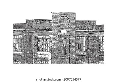 La vista de edificio con un punto de referencia de Leipzig es la 
ciudad de Alemania. Dibujo a mano de ilustración de esbozo en vector.