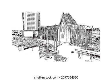 Building view with landmark of Leipzig is the 
city in Germany. Hand drawn sketch illustration in vector.