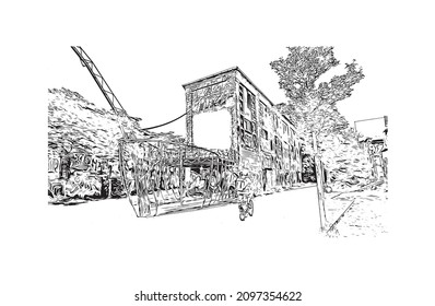 Building view with landmark of Leipzig is the 
city in Germany. Hand drawn sketch illustration in vector.