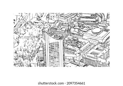 Building view with landmark of Leipzig is the 
city in Germany. Hand drawn sketch illustration in vector.