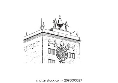 Building view with landmark of Leipzig is the 
city in Germany. Hand drawn sketch illustration in vector.