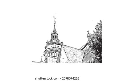 Building view with landmark of Leipzig is the 
city in Germany. Hand drawn sketch illustration in vector.