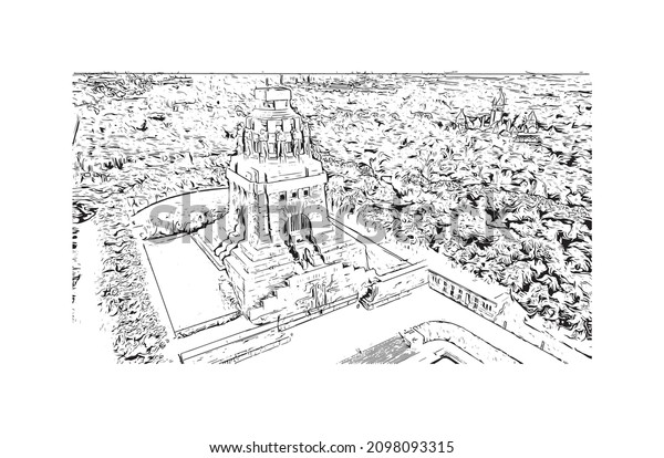 Building view with\
landmark of Leipzig is the \
city in Germany. Hand drawn sketch\
illustration in\
vector.