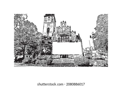 Building view with landmark of Leverkusen is the 
city in Germany. Hand drawn sketch illustration in vector.
