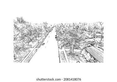 Building view with landmark of Lexington is a city in Kentucky. Hand drawn sketch illustration in vector.