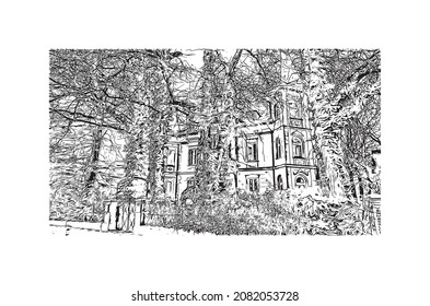 Building view with landmark of Lienz is the 
town in Austria. Hand drawn sketch illustration in vector.