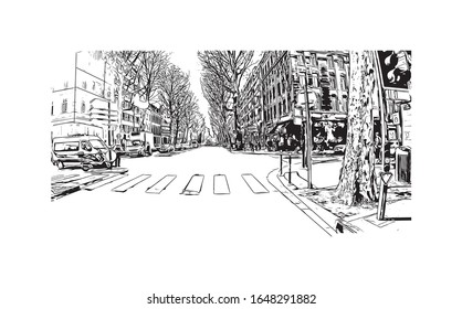 Building view with landmark of Lille is a city at the northern tip of France, in French Flanders. Hand drawn sketch illustration in vector.