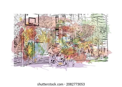 Building view with landmark of Lille is the 
city in France. Watercolor splash with hand drawn sketch illustration in vector.