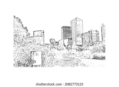 Building view with landmark of Lille is the 
city in France. Hand drawn sketch illustration in vector.