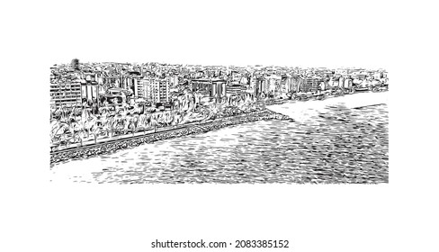 Building view with landmark of Limassol is the 
city in Cyprus. Hand drawn sketch illustration in vector.