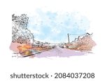 Building view with landmark of Limerick is the 
city in Ireland. Watercolor splash with hand drawn sketch illustration in vector.